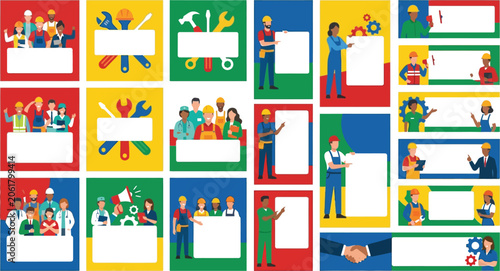 Schilderij op canvas Labor Day Social Media Post Templates Collection Vector Set