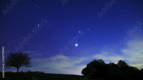 Constellations and Milky Way stars on a dark countryside skies. Time-lapse video.