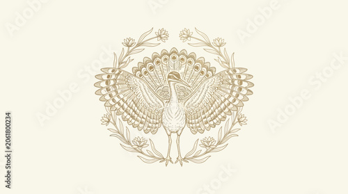 Detailed illustration of a peacock bird.