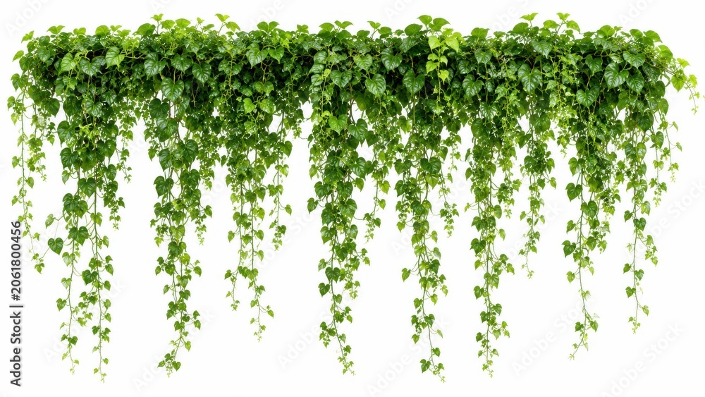Fototapeta premium Green hanging ivy plants collection on white background for wall decoration.