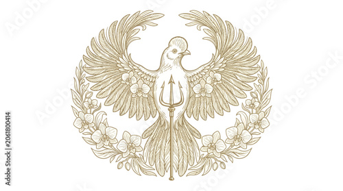 Golden Phoenix Bird Illustration Artwork.