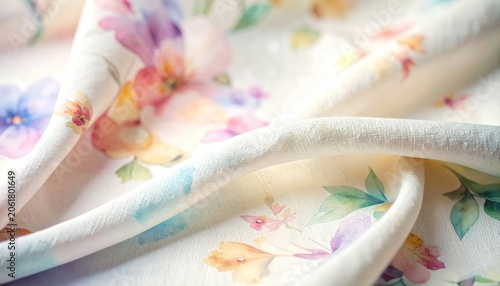Delicate Watercolor Floral Fabric Texture Close-up.