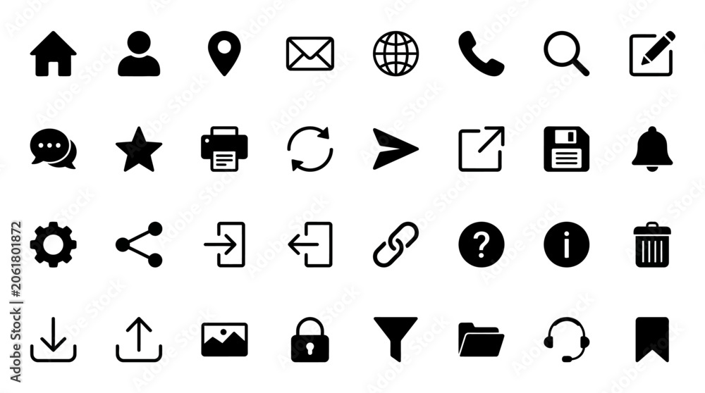 Fototapeta premium Collection of modern flat design icons for user interface and web design elements representing various functions and actions