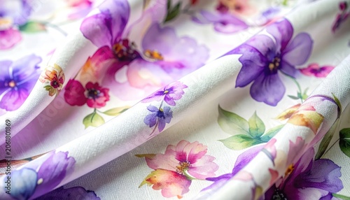 Delicate Watercolor Floral Pattern on Silk Fabric.