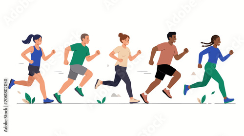 Modern Flat Vector Runners in Sportswear Fresh Color Fitness Illustration