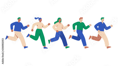 Modern Flat Vector Runners in Sportswear Fresh Color Fitness Illustration