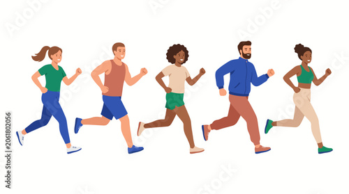 Modern Flat Vector Runners in Sportswear Fresh Color Fitness Illustration