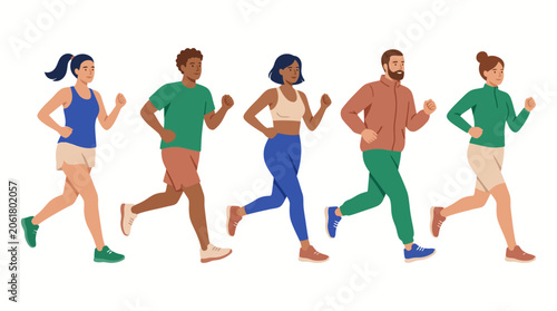 Modern Flat Vector Runners in Sportswear Fresh Color Fitness Illustration