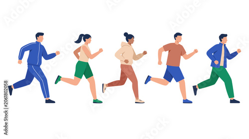 Modern Flat Vector Runners in Sportswear Fresh Color Fitness Illustration