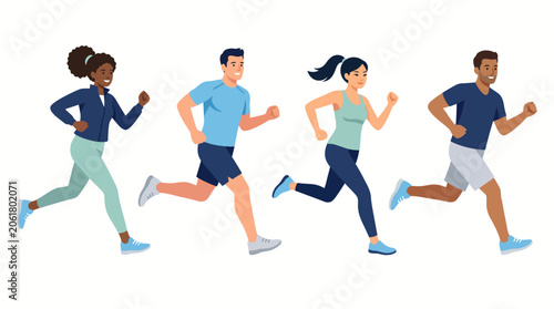 Modern Flat Vector Runners in Sportswear Fresh Color Fitness Illustration