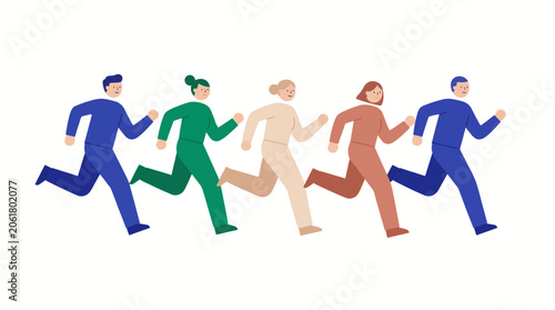 Modern Flat Vector Runners in Sportswear Fresh Color Fitness Illustration