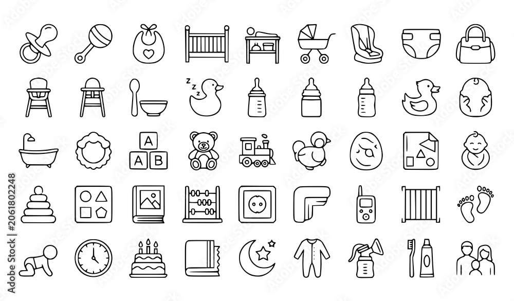 Fototapeta premium Baby and toddler icons for nursery and parenting essentials