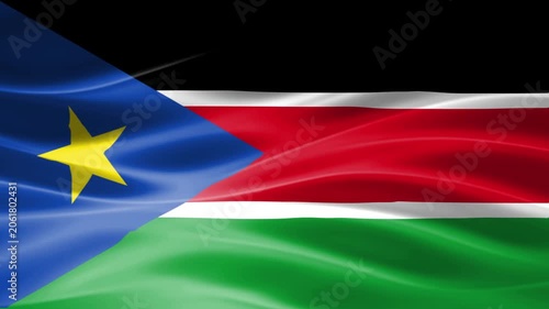 National flag waving in windy sky with yellow star on blue red and white stripes background