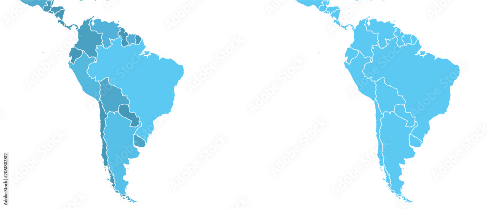 Fototapeta premium South America Maps Set with Political Boundaries Vector Illustrations