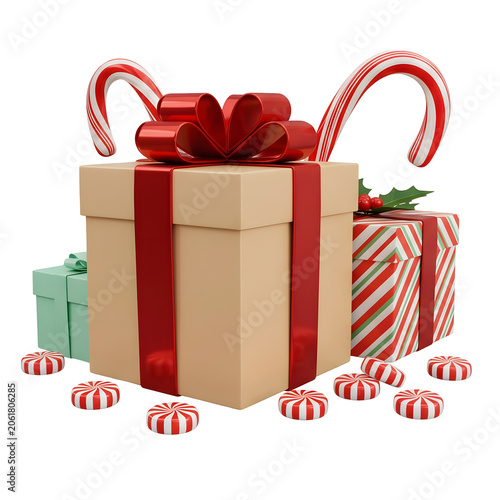 Cartoon red mailbox with holiday ribbon