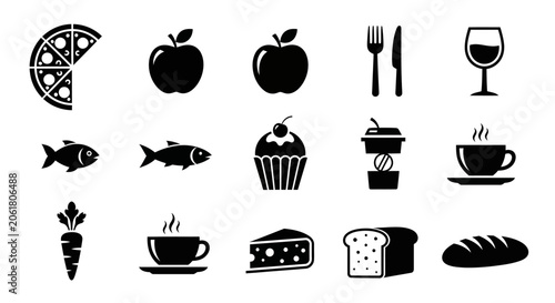 Black icons of food and drink.