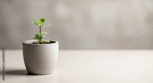 Small green succulent plant in grey ceramic pot