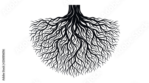 Abstract Tree Roots System - Black and White Graphic Illustration