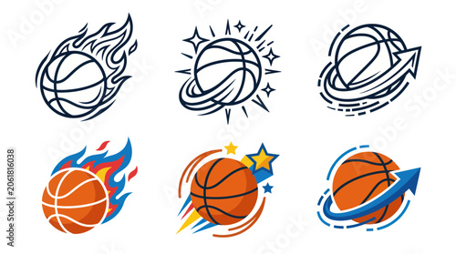 Basketball Icons Set: Fire, Stars, Arrows, Motion Graphics
