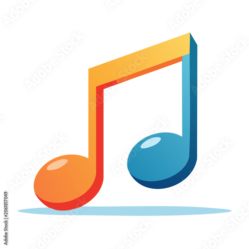 Colorful musical note icon on transparent background