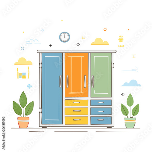 Colorful Wardrobe Cabinet with Decorative Elements