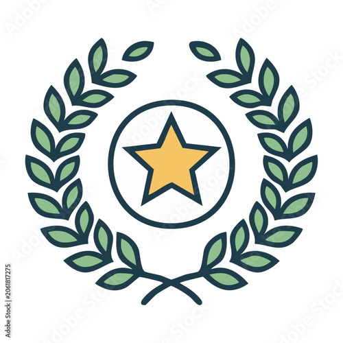 Laurel wreath with star icon on transparent background