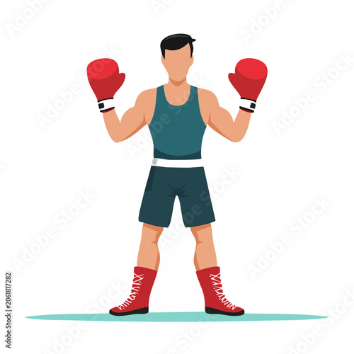 Flat vector illustration of a boxer in fighting stance
