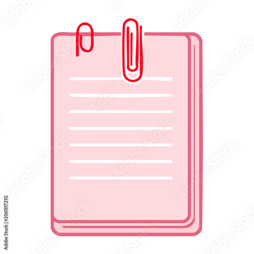 Pink notepad with red paperclip icon