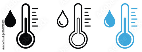 Thermometer Icon Vector with water droplets for temperature measurement heat and climate concept design illustration