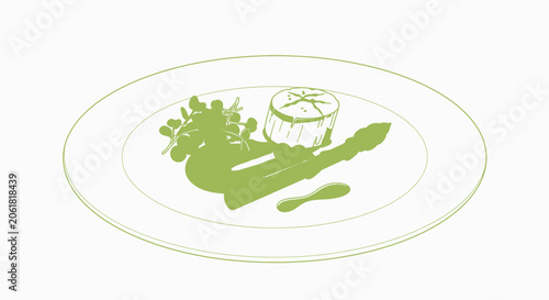 Obraz na plátně Dim sum basket outlined with illustrations of food and utensils on a plate