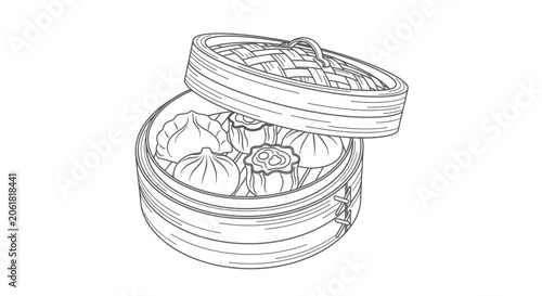 Billede på lærred Outline vector illustration of a character with prank tools inside a steamer bas