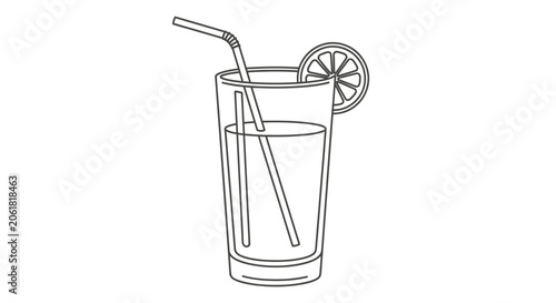 Cuadro en lienzo A refreshing glass of lemonade with a straw and slice on a table indoors