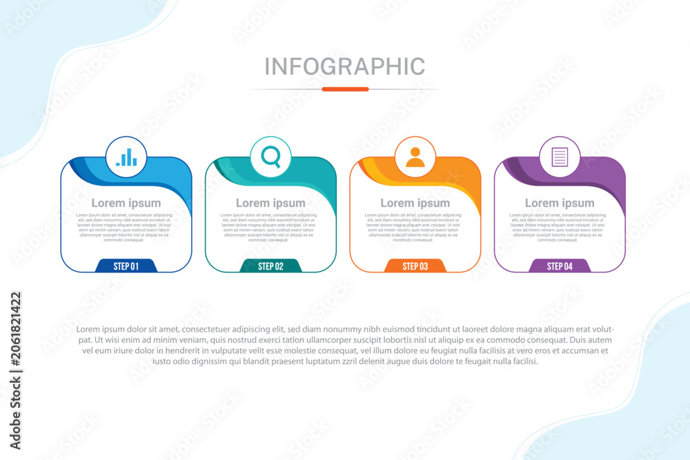 Naklejka premium Stylish 4 steps business infographics template, Infographic 4 steps flowchart design, template, info graph template, Professional infographic template business, Infographic with innovative ideas.
