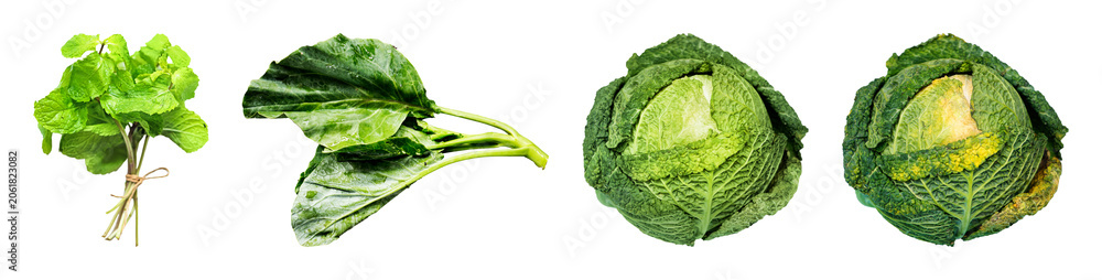 Fototapeta premium PNG Fresh green leafy vegetables assortment on transparent background