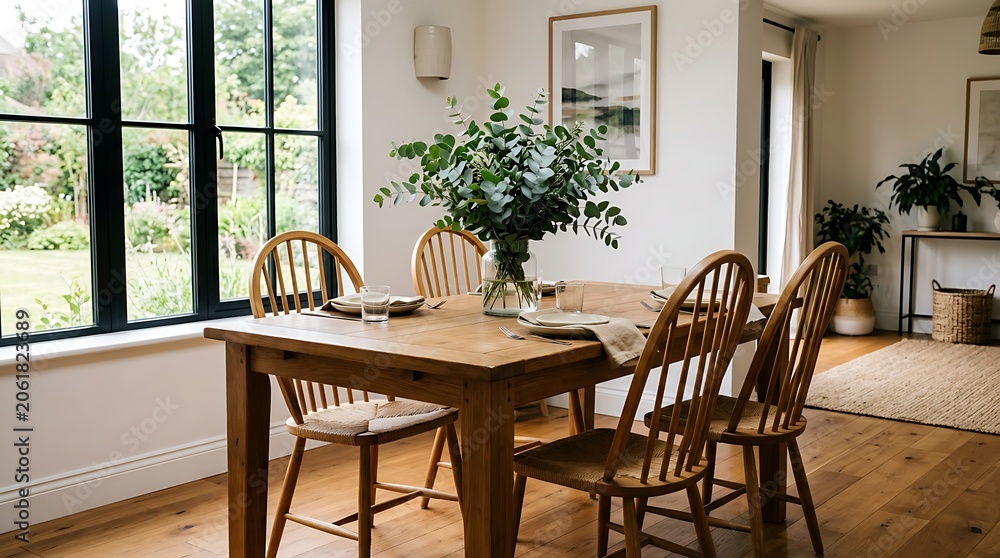 Fototapeta premium Cozy dining room with wooden table.