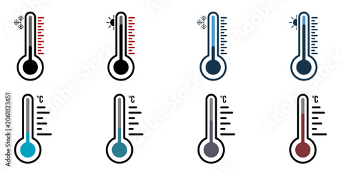 Set of Weather Thermometer Icons with Temperature Scales