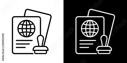 Travel passport icon concept in flat black and white style on clean background vector illustration design