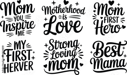 Tableau sur toile A collection of six artistic black typography designs featuring heartfelt phrases celebrating