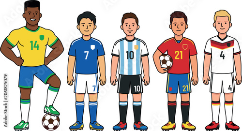 Fotografía Cartoon Soccer Football Player Character Vector Set Featuring Athletes Wearing B