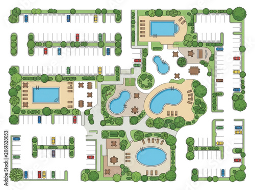 Bild auf Leinwand Vector CAD Architectural Site Plan of a Resort Hotel with Swimming Pools and Par