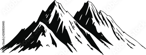 Black and White Mountain Silhouette Vector Illustration