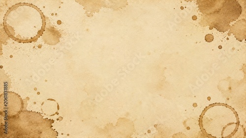 Vintage coffee stain texture on aged paper background with brown spots and circles