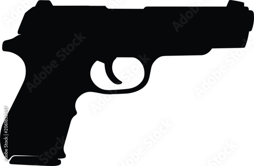Obraz na plátně Black Silhouette of a Handgun on a White Background Keywords: handgun, pistol, g