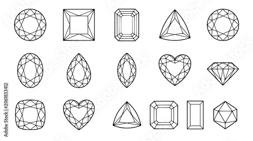 Bilde på lerret Diamond icon set with brilliant cuts and gemstone shape collection