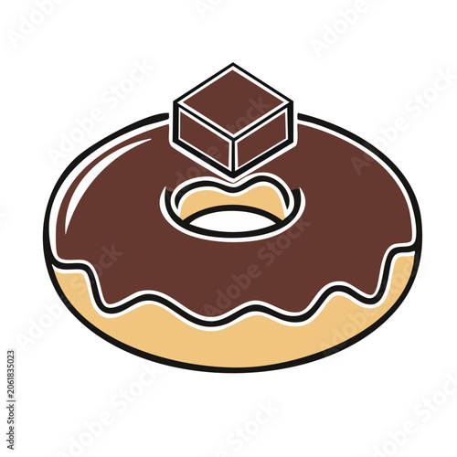 Chocolate Glazed Donut with Chocolate Cube Illustration