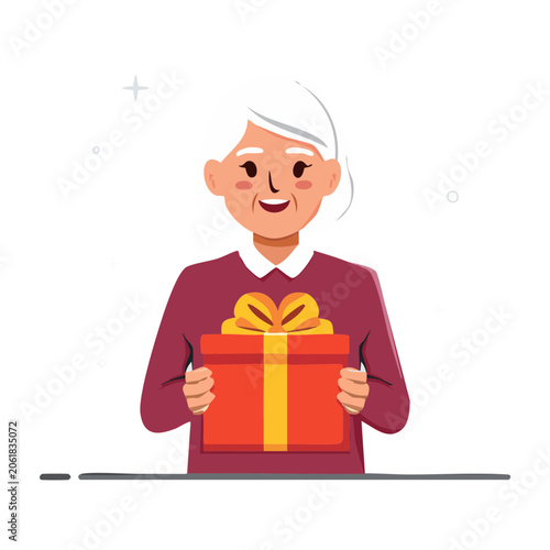 Elderly man holding wrapped gift box illustration