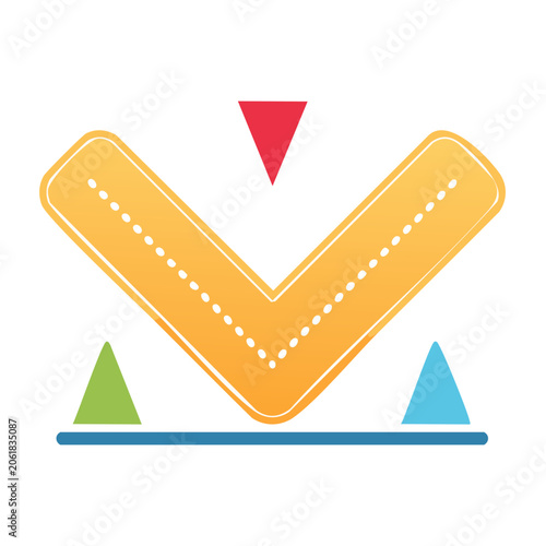 Flat design down arrow icon with support base