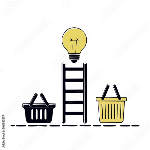 Shopping basket ladder and light bulb concept illustration