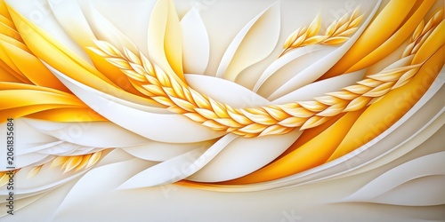 Vibrant Abstract Background with Wheat and Floral Elements in Soft Yellow and White Tones