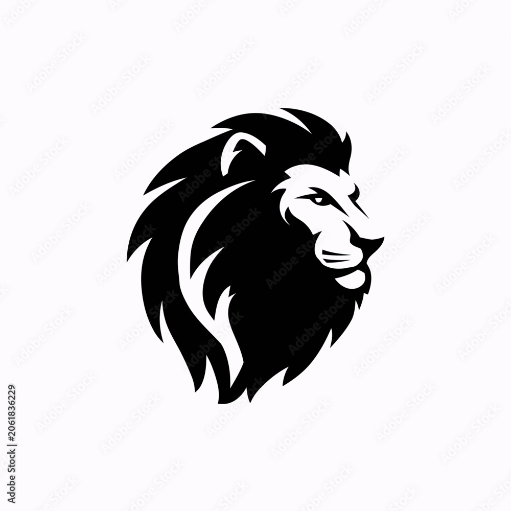 Obraz premium Black lion head profile view.